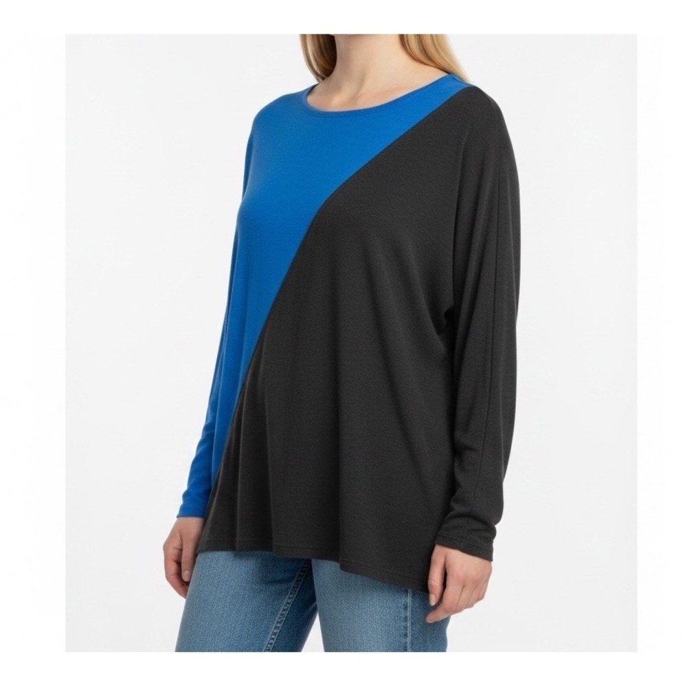 Chico's Travelers Top Women Size 3 US 16/XL Black Colorblock 3/4 Sleeve Stretch